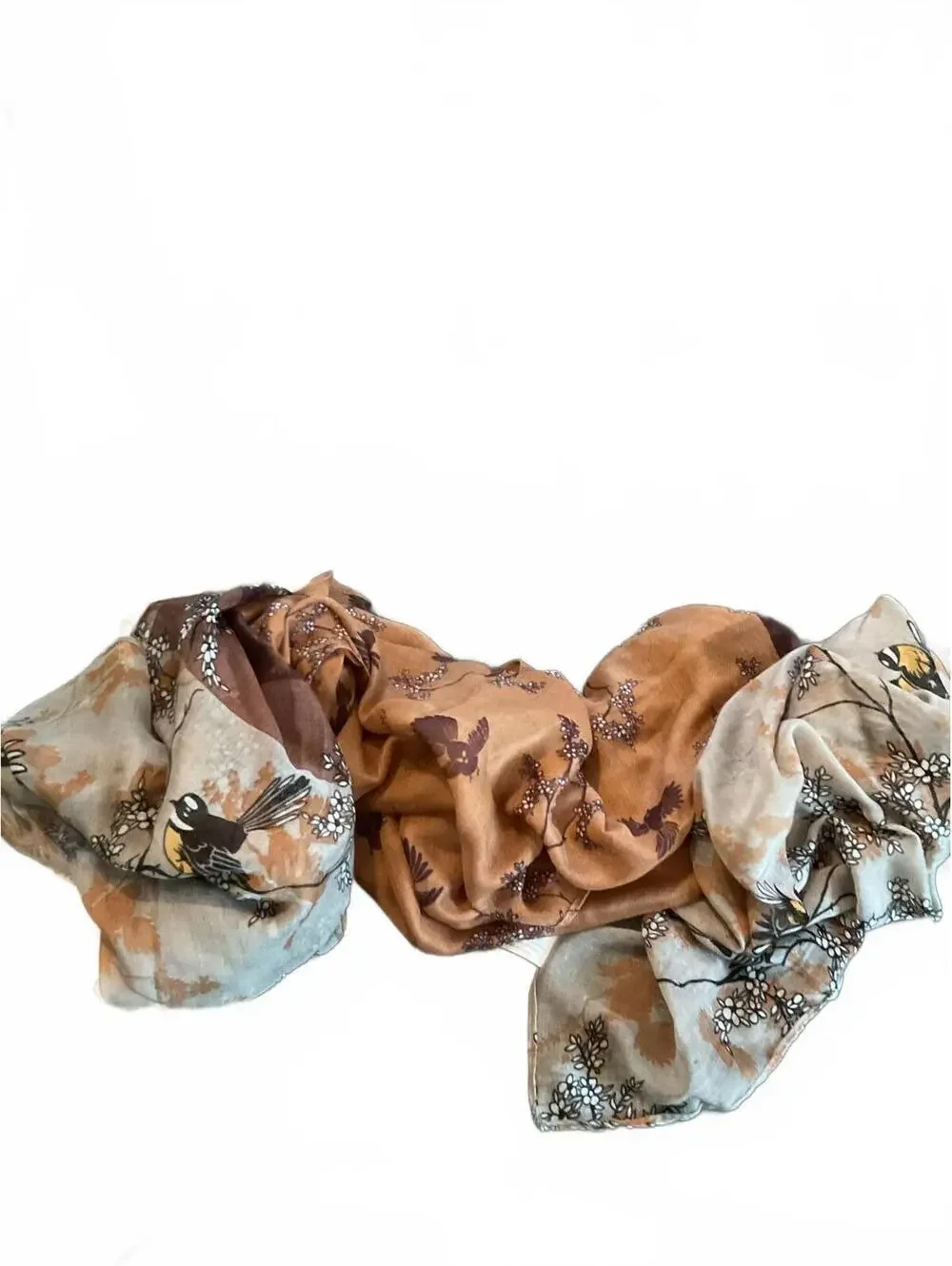 Elegant Floral Print  Poly Linen Scarf by Parrs New Zealand Birds and Flowers